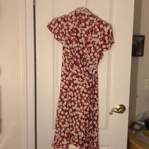 Red floral wrap around dress
